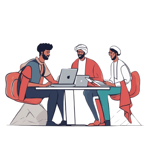 three people in a modern office